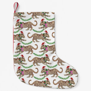 Holiday Leopard Parade  Small Christmas Stocking