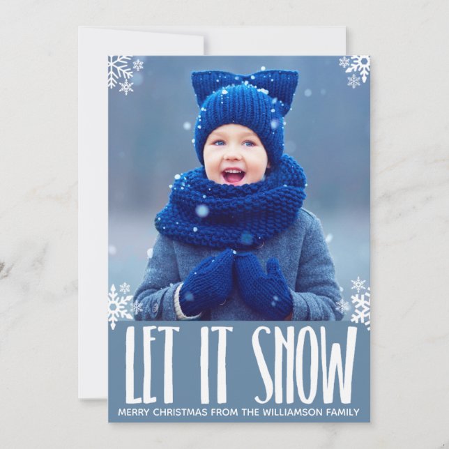 Holiday Let it Snow Blue Snowflake Christmas Photo (Front)