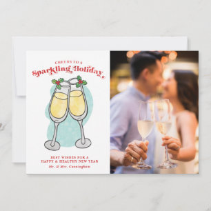 Holiday Letter Champagne Cheers Photo Card