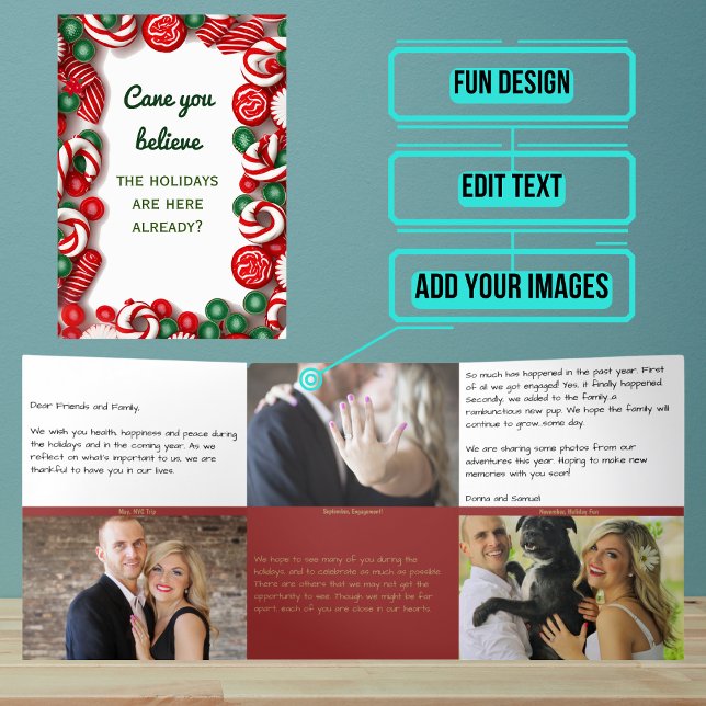Holiday Letter with Photo - Candy Canes Tri-Fold Invitation (A custom holiday letter/photo card can help you stay connected during the holidays.)