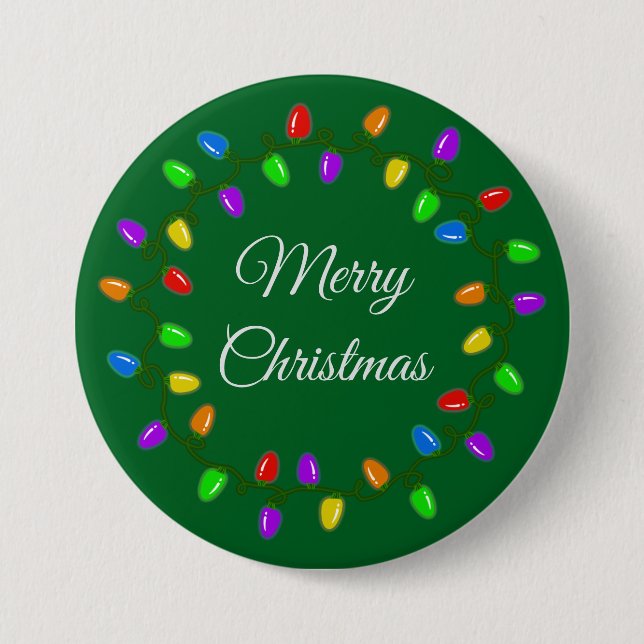 Holiday Lightbulb Wreath  3 Inch Round Button (Front)