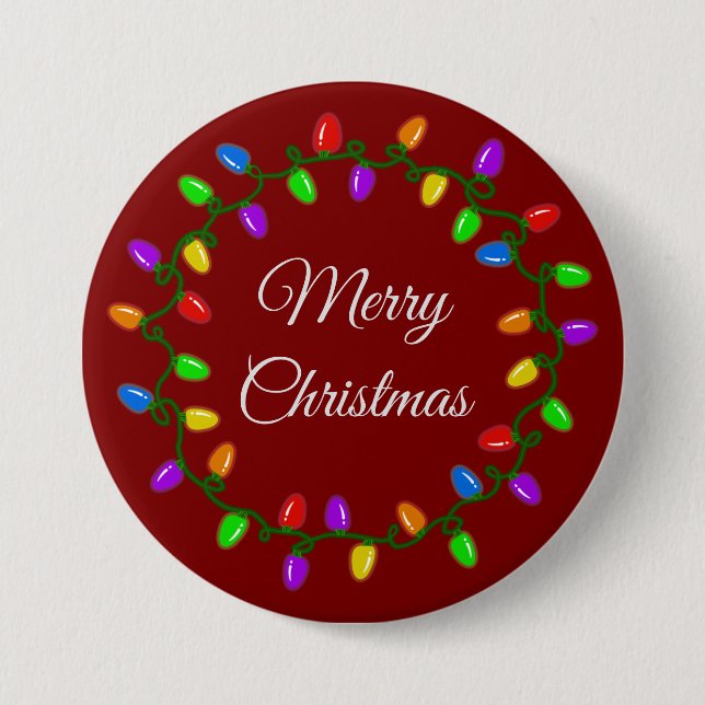 Holiday Lightbulb Wreath  3 Inch Round Button (Front)