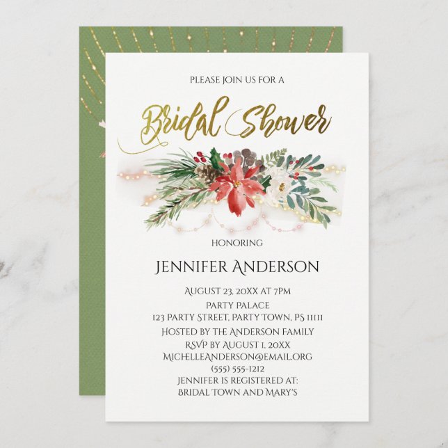 Holiday Lights Bouquet Bridal Shower Invitation (Front/Back)