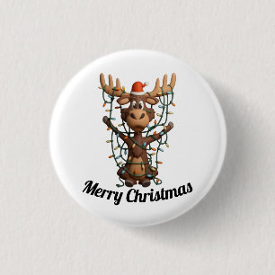 Holiday Lights Moose 1 Inch Round Button