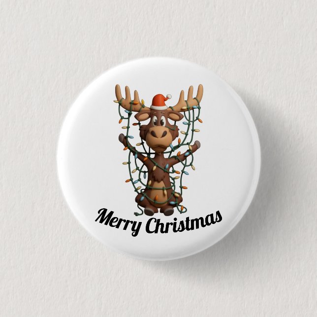 Holiday Lights Moose 1 Inch Round Button (Front)