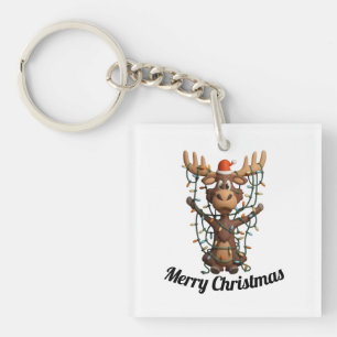 Holiday Lights Moose Keychain