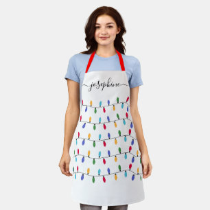 Holiday Lights Personalized Name Script Christmas Apron