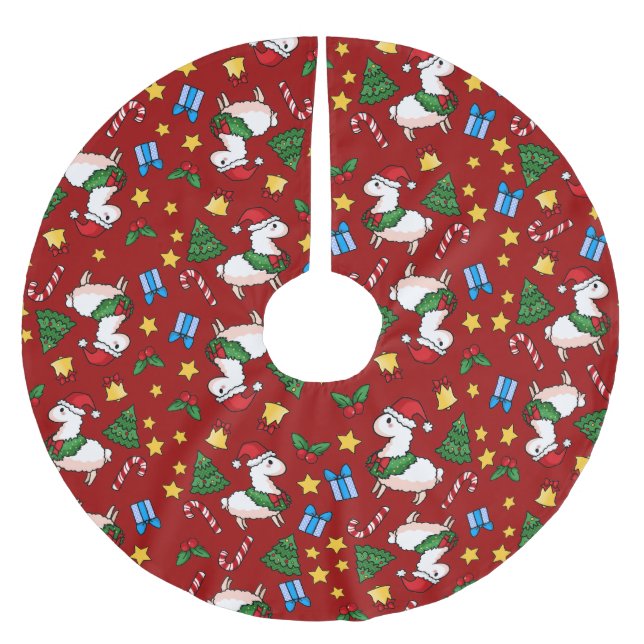 Holiday Llama Madness Brushed Polyester Tree Skirt (Front)