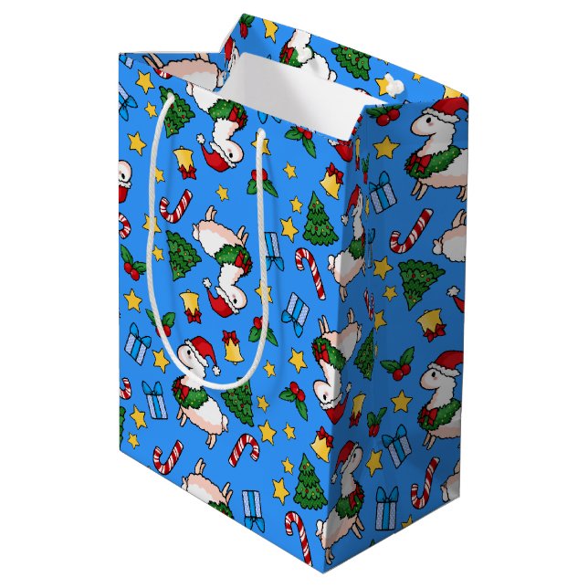 Holiday Llama Madness Medium Gift Bag (Back Angled)