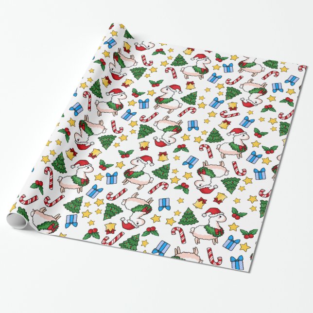 Holiday Llama Madness Wrapping Paper (Unrolled)