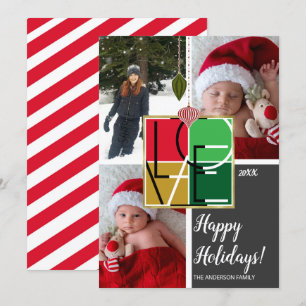 Holiday LOVE 3 Photos Minimal Christmas Photo Invitation