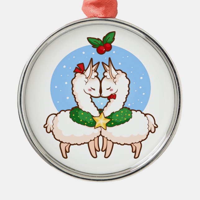 Holiday Love Llamas Metal Ornament (Front)