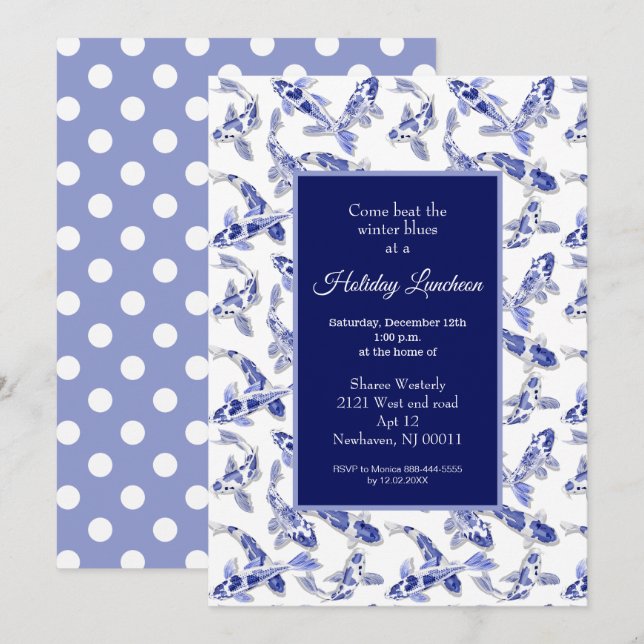 Holiday luncheon with blue and white koi announcement (Front/Back)