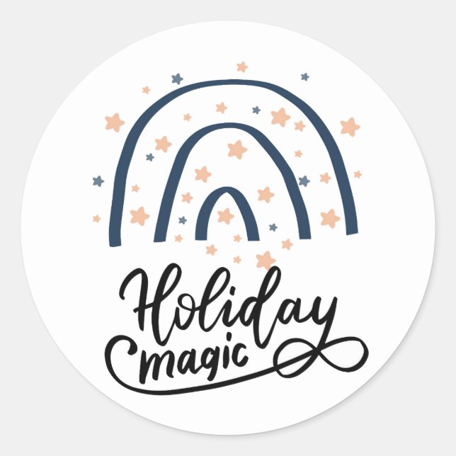 Holiday Magic Boho Rainbow Classic Round Sticker (Front)