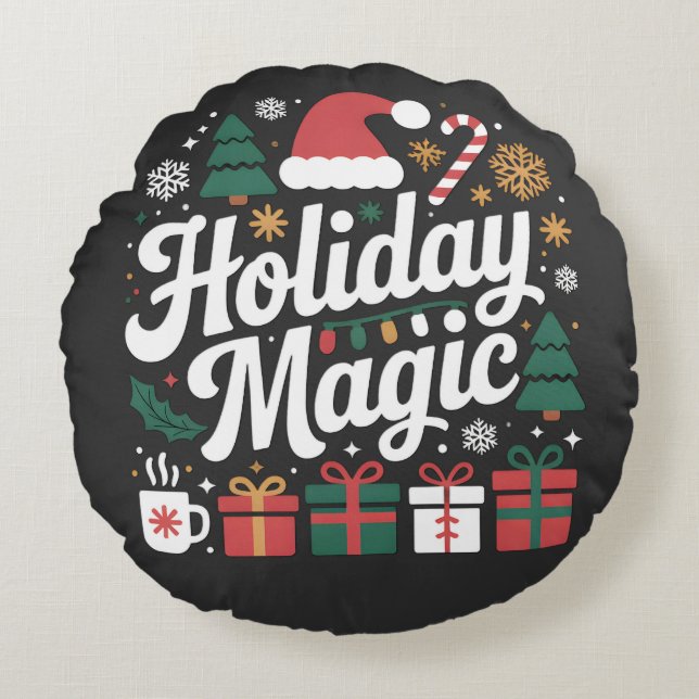 Holiday Magic Round Pillow (Front)