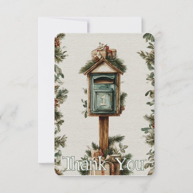 Holiday Mailbox Postal Carrier Thank You Card (Front)