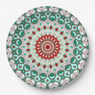 Holiday Mandala in Red, Green, and Winter White Paper Plate