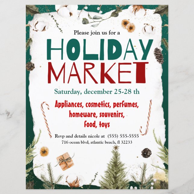 Holiday Market Christmas Decorations Invitation (Front)