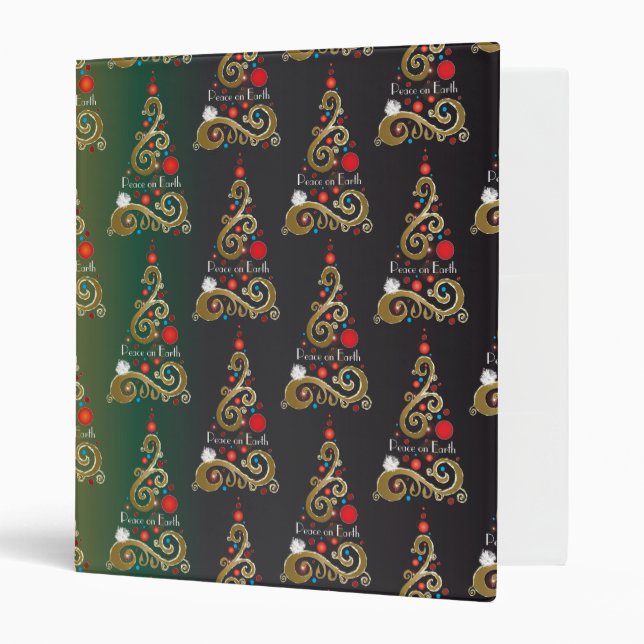 Holiday matte green gold Christmas tree pattern Binder (Front/Inside)