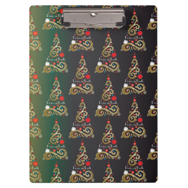 Holiday matte green gold Christmas tree pattern Clipboard (Front)
