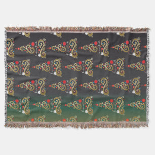Holiday matte green gold Christmas tree pattern Throw Blanket
