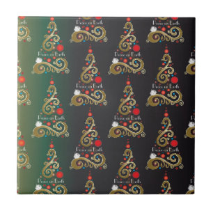 Holiday matte green gold Christmas tree pattern Tile