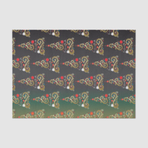Holiday matte green gold Christmas tree pattern Tissue Paper