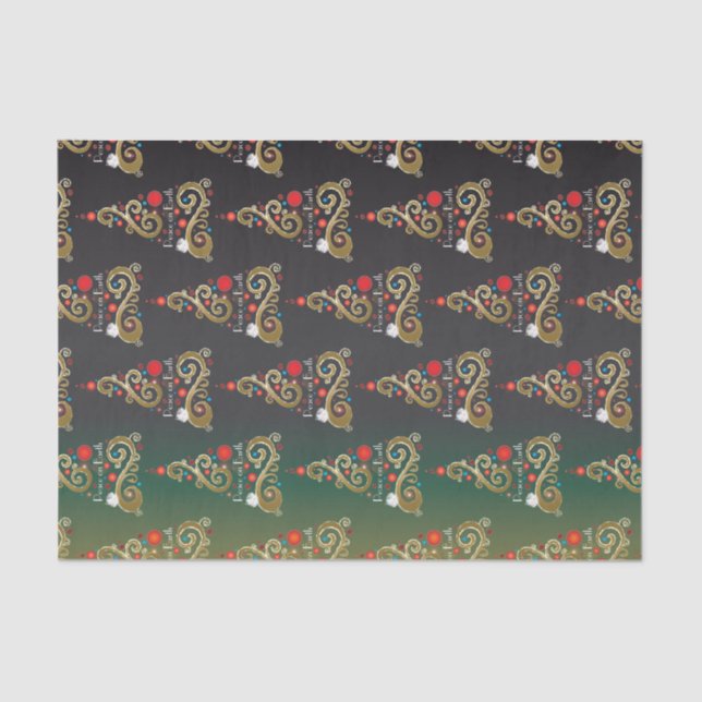 Holiday matte green gold Christmas tree pattern Tissue Paper (Front)