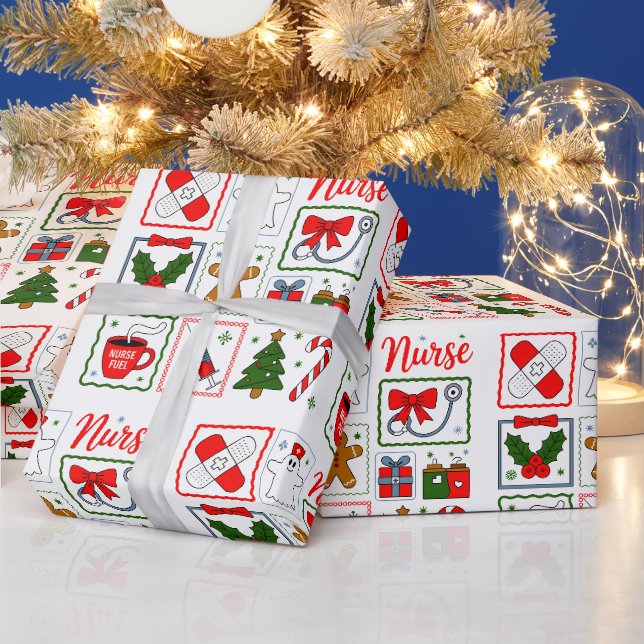 Holiday Medical with Stethoscope Christmas Nurse Wrapping Paper (Holidays)