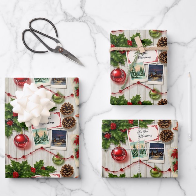 Holiday Memories Collage Wrapping Paper Sheet (Front)
