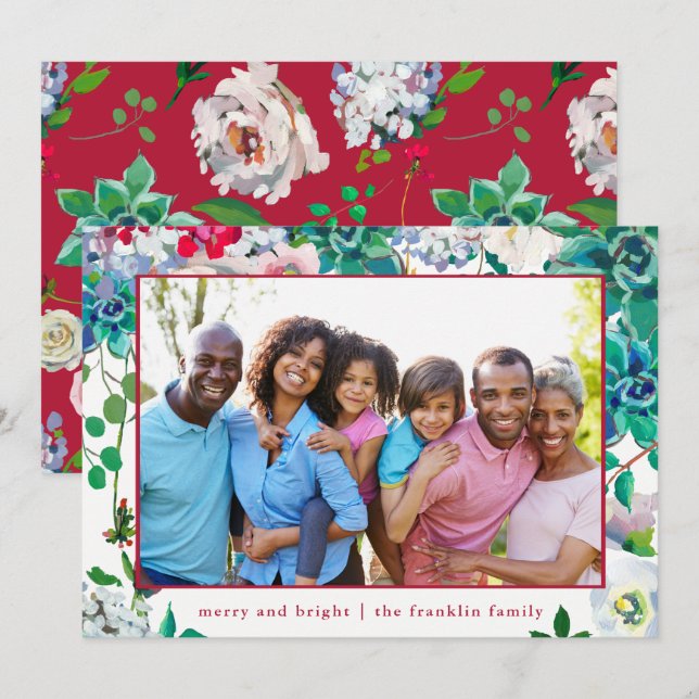 Holiday Merry and Bright Christmas Floral Photo (Front/Back)