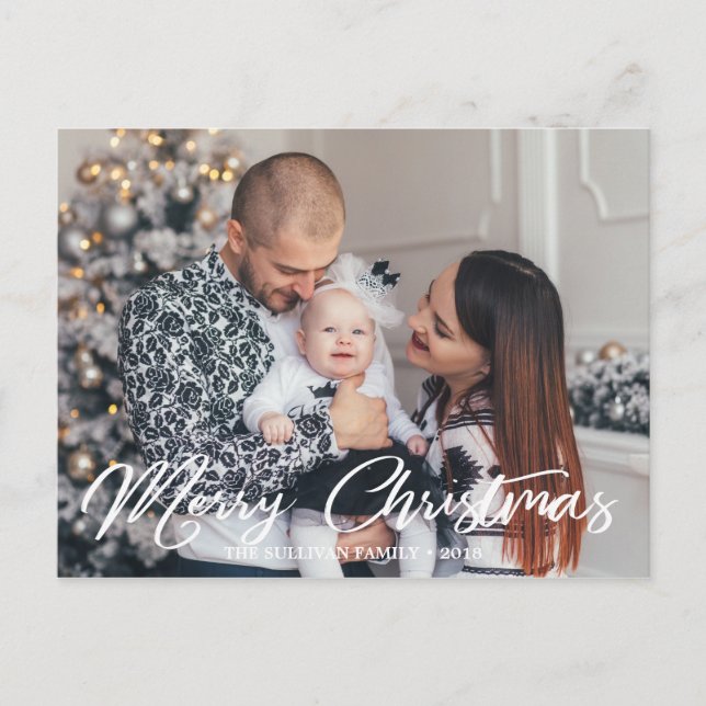 Holiday Merry Christmas Script Photo Postcard (Front)