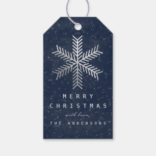 Holiday Merry Gift To Snowflake Silver Blue Navy Tags