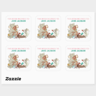 Holiday Mice Book Belongs To Personalized Square Sticker