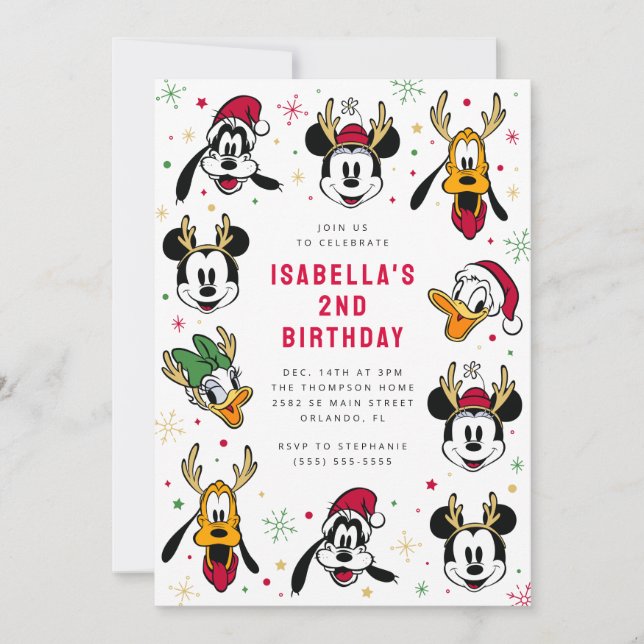 Holiday Mickey and Friends Birthday Invitation (Front)
