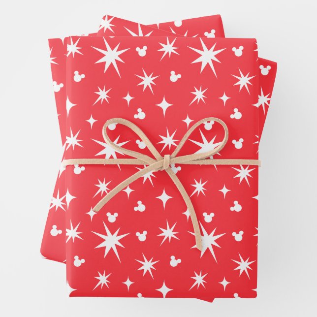 Holiday Mickey Mouse Red and White Pattern Wrapping Paper Sheet (In situ)
