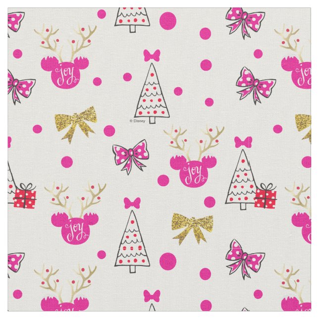 Holiday Minnie Pattern with Gold Bows & Antlers Fabric (Close Up)