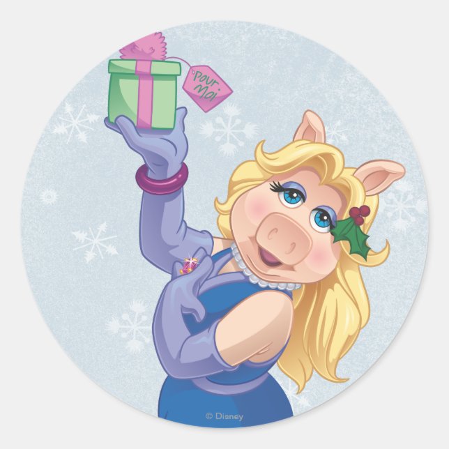 Holiday Miss Piggy Classic Round Sticker (Front)