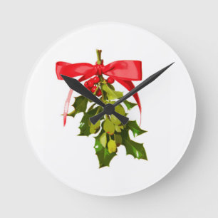 holiday mistletoe round clock
