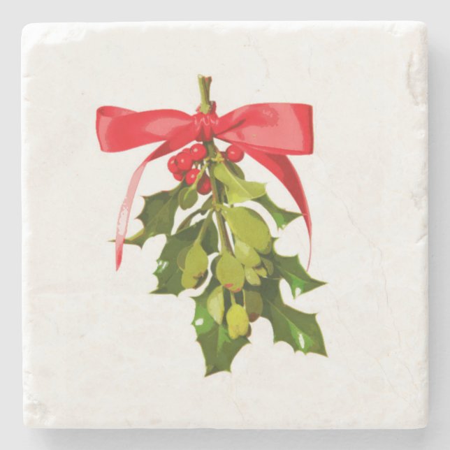 holiday mistletoe stone coaster (Front)