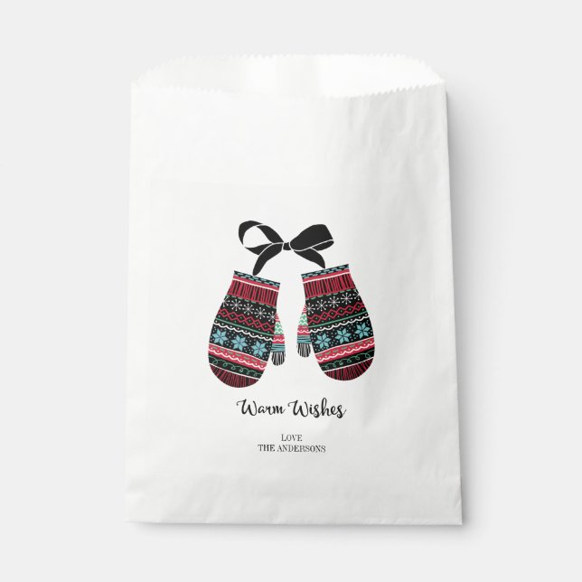 Holiday Mittens Warm Wishes Christmas Favour Bag (Front)