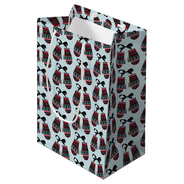 Holiday Mittens Warm Wishes Christmas Gift Bag (Front Angled)