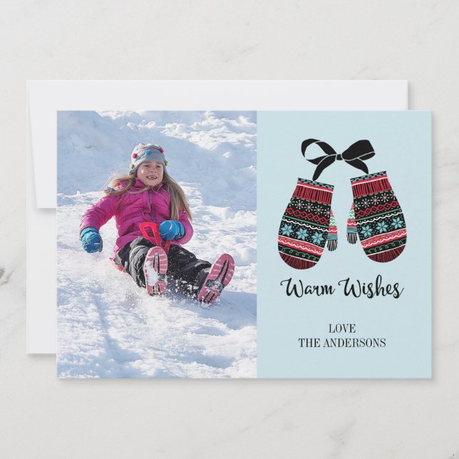 Holiday Mittens Warm Wishes Christmas Photo Card (Front)