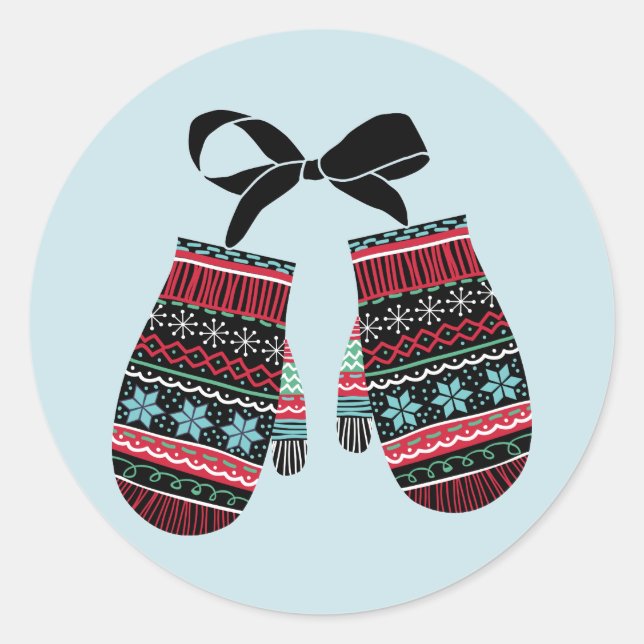 Holiday Mittens Warm Wishes Christmas Sticker (Front)