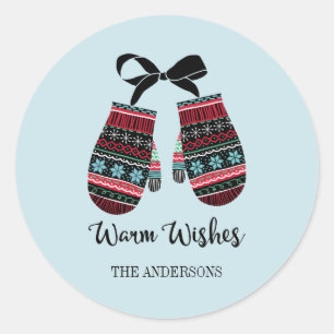 Holiday Mittens Warm Wishes Christmas Sticker