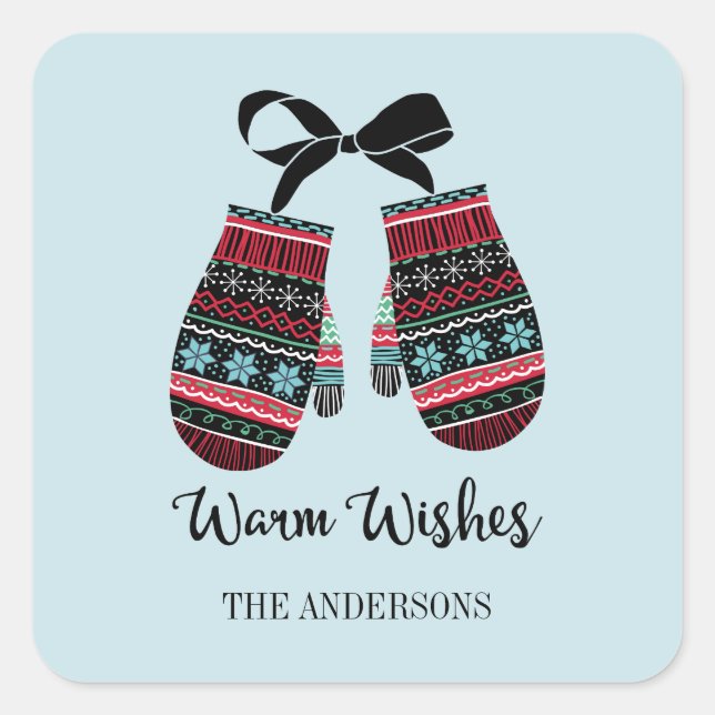 Holiday Mittens Warm Wishes Christmas Sticker (Front)