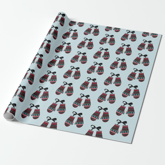 Holiday Mittens Warm Wishes Wrapping Paper (Unrolled)