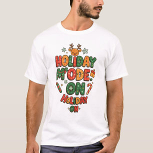 Holiday Mode ON – Festive Candy Cane Typography T-Shirt