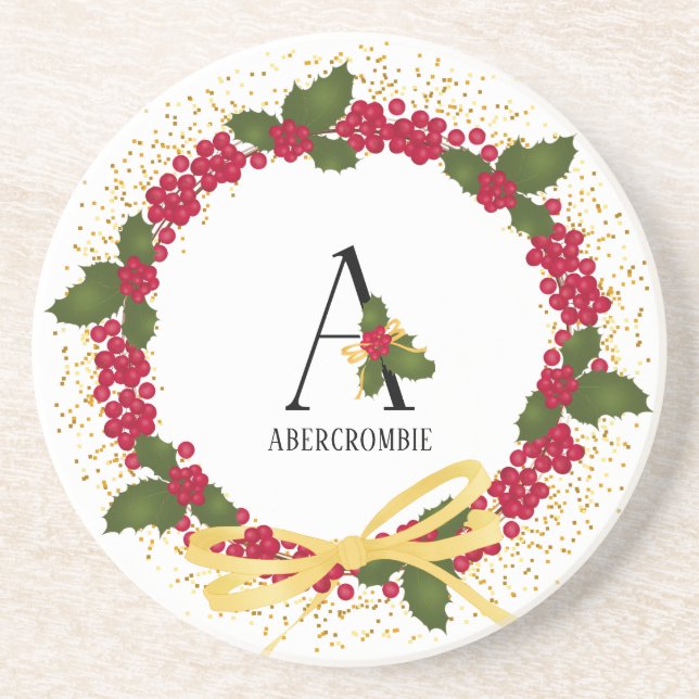 Holiday Monogram Initial A Personalized Coaster (Front)