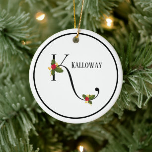 Holiday Monogram Letter K Personalized Ceramic Ornament